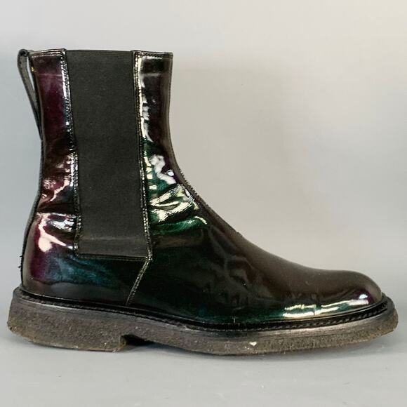 DIOR HOMME Size 8 Black Iridescent Leather Crepe Sole Chelsea Boots - Picture 2 of 9